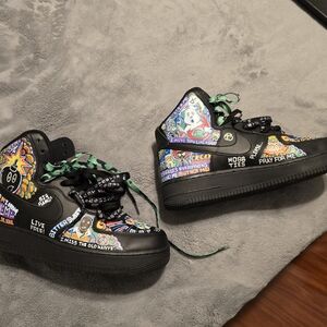 Custom Hand-Painted Black Sneakers